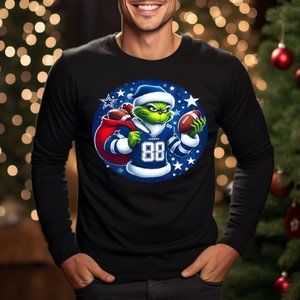 Fan Art Grinch in a Dallas Cowboys Uniform + footballs Black T-Shirt Graphic Tee